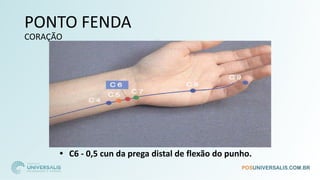 PONTO FENDA
CORAÇÃO
• C6 - 0,5 cun da prega distal de flexão do punho.
 