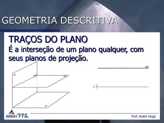 GEOMETRIA DESCRITIVA

 TRAÇOS DO PLANO
 É a interseção de um plano qualquer, com
 seus planos de projeção.




                                     Prof. André Veiga
 