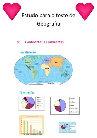 Estudo para o teste de
Geografia
 Continentes e Continentes
Localização
Dimensão
 