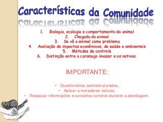 Recursos alimentares
Preferência e consumo de resíduos
sólidos orgânicos.
Existência de plantas ou recursos não
consumidos.
Fischer et al (2008)
 