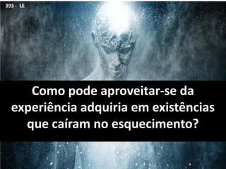 Como pode aproveitar-se da
experiência adquiria em existências
que caíram no esquecimento?
393 - LE
 