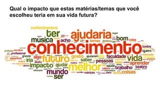 Qual o impacto que estas matérias/temas que você
escolheu teria em sua vida futura?
 