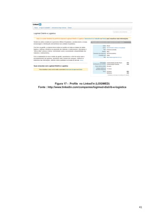 Figura 17 - Profile no Linked'in (LOGIMED)
Fonte : http://www.linkedin.com/companies/logimed-distrib-e-logistica




                                                                        41
 