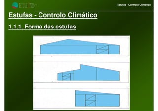 M i n i s t é r i o d a
A g r i c u l t u r a ,
do Desenvolvimento
Rural e das Pescas
DRAALG
Direcção Regional
de Agricultura
do Algarve
Estufas - Controlo Climático
Estufas - Controlo Climático
1.1.1. Forma das estufas
 