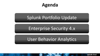 2
Agenda
Splunk Portfolio Update
Enterprise Security 4.x
User Behavior Analytics
 