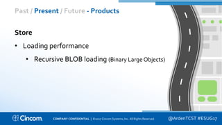 Proprietary & Confidential
Past / Present / Future - Products
@ArdenTCST #ESUG17
Store
• Loading performance
• Recursive BLOB loading (Binary Large Objects)
COMPANY CONFIDENTIAL | ©2017 Cincom Systems, Inc. All Rights Reserved.
 