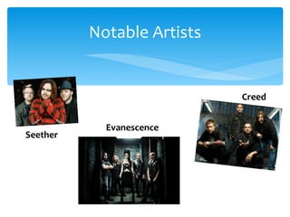 Notable Artists


                            Creed


            Evanescence
Seether
 