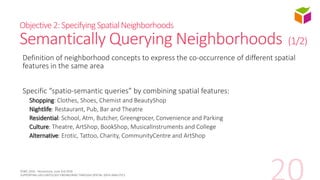 Objective2:SpecifyingSpatialNeighborhoods
Semantically Querying Neighborhoods (1/2)
Definition of neighborhood concepts to...