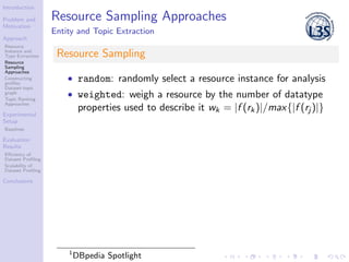 Introduction
Problem and
Motivation
Approach
Resource
Instance and
Type Extraction
Resource
Sampling
Approaches
Constructi...