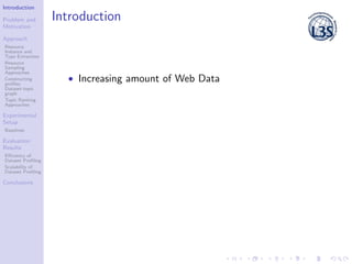 Introduction
Problem and
Motivation
Approach
Resource
Instance and
Type Extraction
Resource
Sampling
Approaches
Constructi...