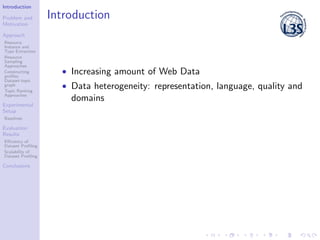 Introduction
Problem and
Motivation
Approach
Resource
Instance and
Type Extraction
Resource
Sampling
Approaches
Constructi...