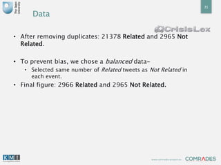 www.comrades-project.eu
Data
• After removing duplicates: 21378 Related and 2965 Not
Related.
• To prevent bias, we chose ...