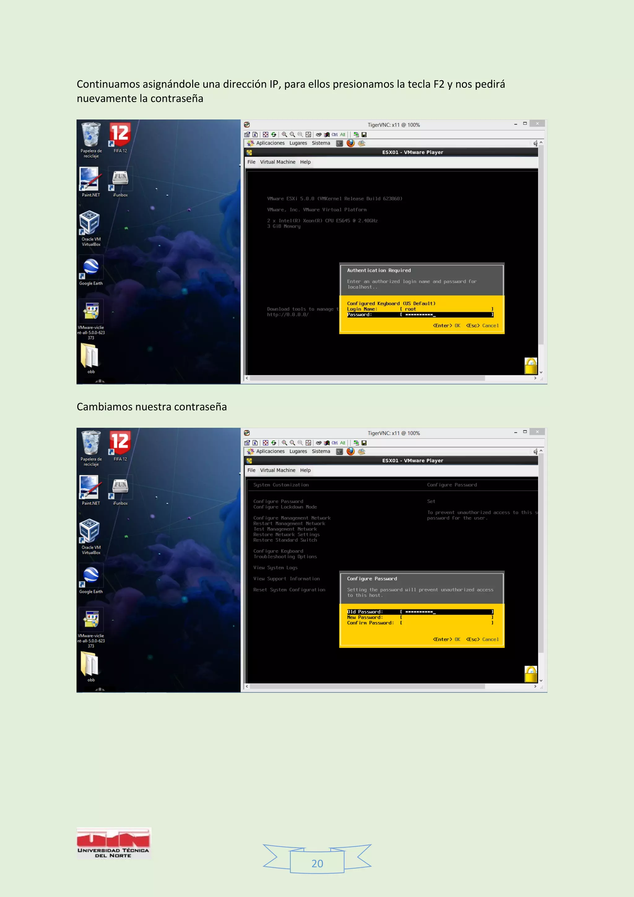 20
Continuamos asignándole una dirección IP, para ellos presionamos la tecla F2 y nos pedirá
nuevamente la contraseña
Cambiamos nuestra contraseña
 