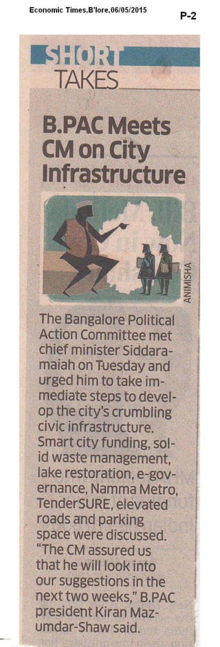 Economic Times - B.PAC Meets CM on City Infrastructure