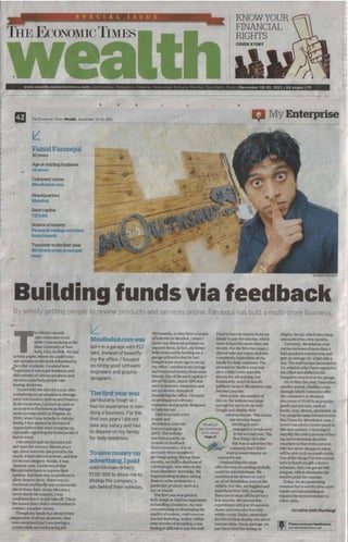 Mr.Faisal Farooqui, CEO of MouthShut.com talks about Building funds via feedback in Economic Times.