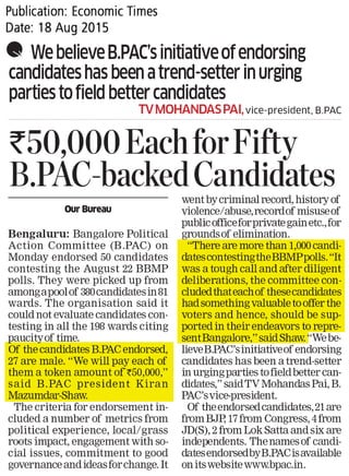 Rs 50,000 Each for Fifty B.PAC - backed Candidates