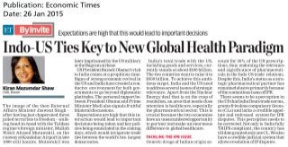 Economic Times: Indo-Us Ties Key to New Global Health Paradigm - 26Jan2015