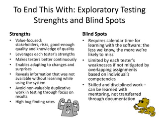 Exploration SkillsSource: Adapted from James Bach, Jon Bach, Michael Bolton. Exploratory Testing Dynamics. v.2.2. 2009DoneTo DoIssuesCoverageAll sources available Best use of time – effective and efficient workMaking modelsTool support – creative solutionsRisk-based testing – scientific approachKeeping one’s eyes open
