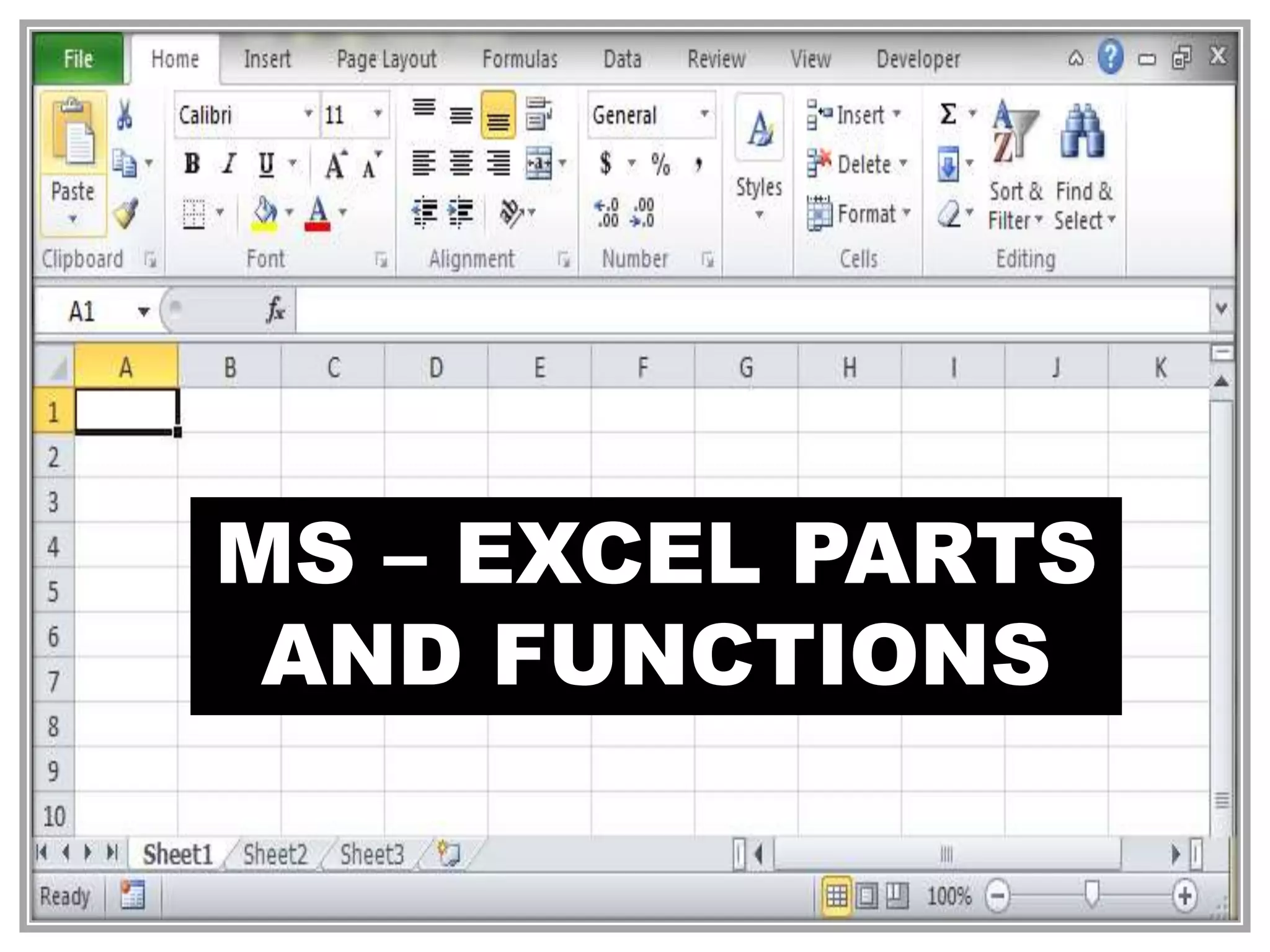 MS – EXCEL PARTS
AND FUNCTIONS
 