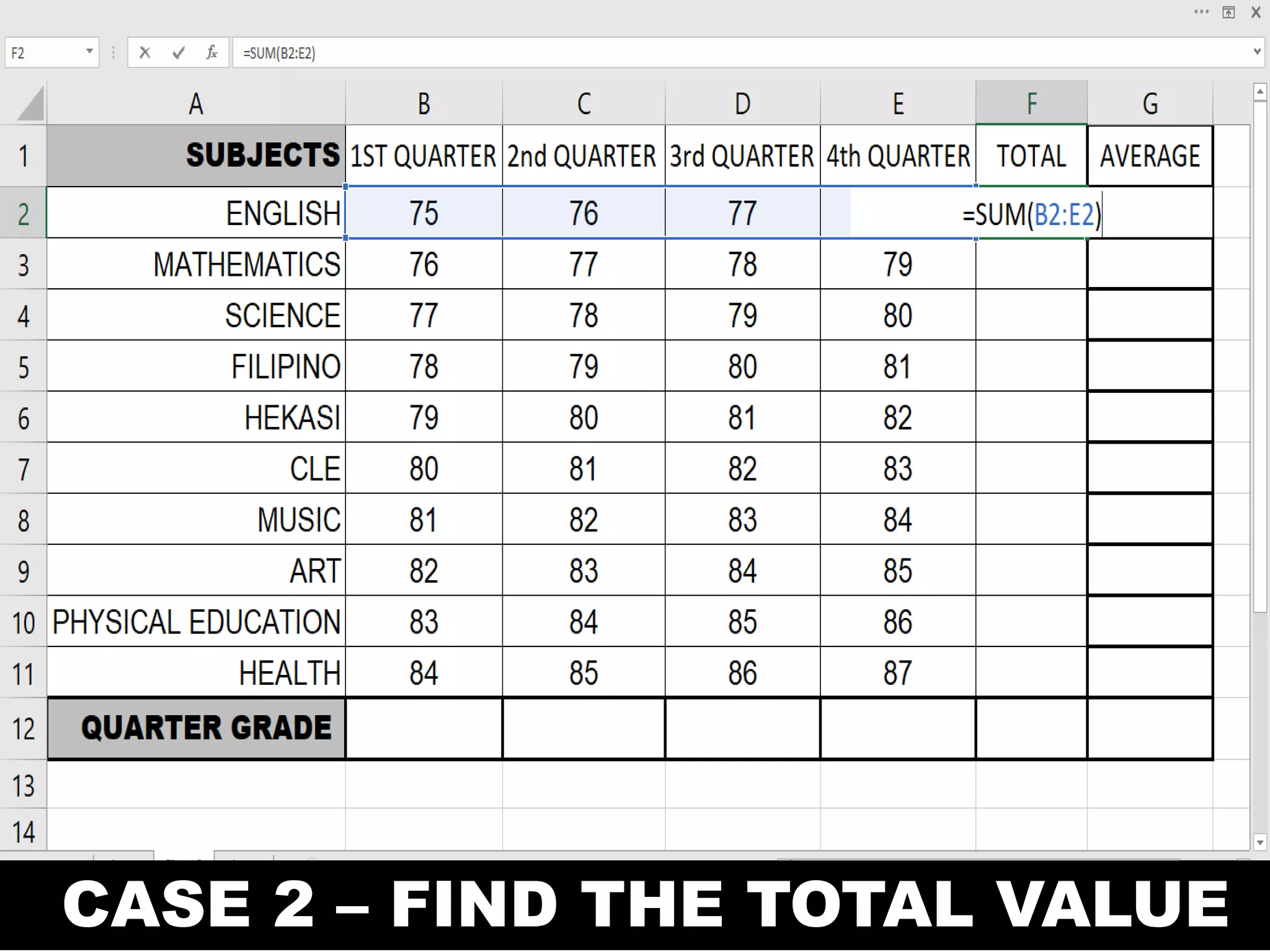 CASE 2 – FIND THE TOTAL VALUE
 