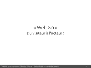 « Web 2.0 »
                                          Du visiteur à l'acteur !




Paris Web, 17 novembre 2007 – Sébastien...