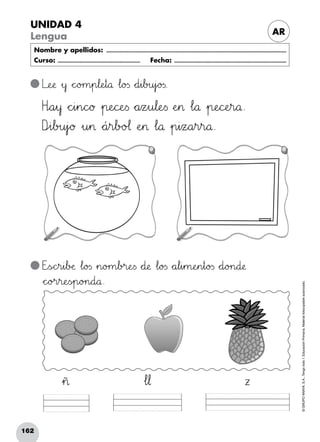 162
©GRUPOANAYA,S.A.,Tengotodo1.EducaciónPrimaria.Materialfotocopiableautorizado.­
AR
UNIDAD 4
Lengua
Nombre y apellidos: ...........................................................................................................................
Curso: ......................................................... Fecha: .............................................................................
LvweRSæ »y *+c^_o>?m45p67l:;eHIt89å Δl89o23s *+d45i67b>?u45j`ao23s.
EäãsÑÖchir45i67bDEæ Δl89o23s »n89o>?m67b>?r:;eTUs *+d:;æ Δl89o23s *+a67l45i45m:;eHIn45t89o23s *+d89o>?n89d:;æ
*+c^_o>?r45r:;eTUs~òp89o>?n89d89å.
Hñóa45y *+chii45n89c^_ø »p:;eNOcPQeTUs *+a45zVWu67l:;eTUs ÀeHI> Δl89å »p:;eNOcPQeHIr89å.
Dpqi67b>?u45j`aø »u45> *+á45r67bBCo@A¬ ÀeHI> Δl89å »p45i45zxya45r45r89å.
»œ Δl67¬ z
 