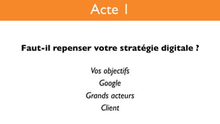 Faut-il repenser votre stratégie digitale ?!
Vos objectifs
Google
Grands acteurs
Client
Acte 1
 