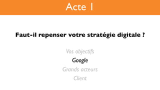 Faut-il repenser votre stratégie digitale ?!
Vos objectifs
Google
Grands acteurs
Client
Acte 1
 