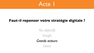 Faut-il repenser votre stratégie digitale ?!
Vos objectifs
Google
Grands acteurs
Client
Acte 1
 