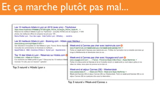 Et ça marche plutôt pas mal...
Top 3 naturel « Hôtels Lyon »
Top 3 naturel « Week-end Cannes »
 