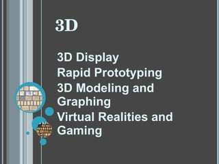 3D 3D Display Rapid Prototyping 3D Modeling and Graphing Virtual Realities and Gaming 
