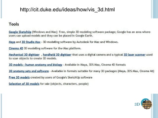 3D http://cit.duke.edu/ideas/how/vis_3d.html 