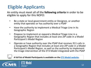 Nofo Form.pdf Webinar: ET3 Model Medical Triage Line Notice of Funding Opportunity ...