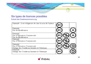 Six types de licences p
     yp               possibles
Extrait site Creativecommons.org




                                   45
 