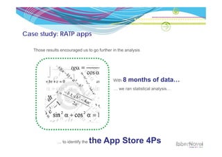 Case study: RATP apps

   Those results encouraged us to go further in the analysis




                                             With 8   months of data
                                                                data…
                                             … we ran statistical analysis…




               … to identify the   the App Store 4Ps
 