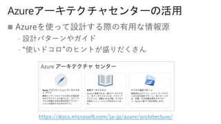 
﹣
﹣
https://docs.microsoft.com/ja-jp/azure/architecture/
 