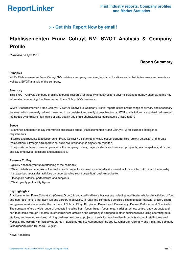 Etablissementen Franz Colruyt Nv Swot Analysis Company Profile