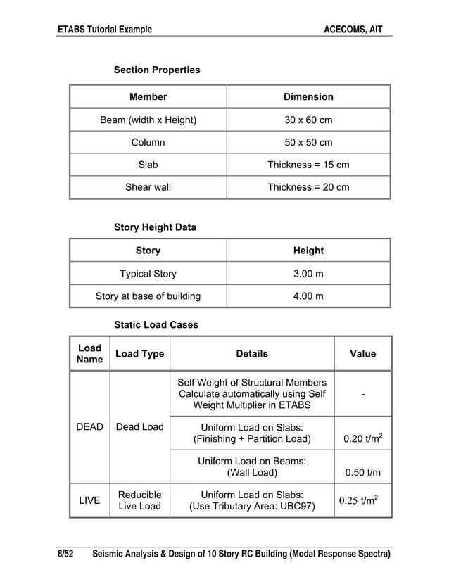 Etabs example-rc building seismic load response- | PDF