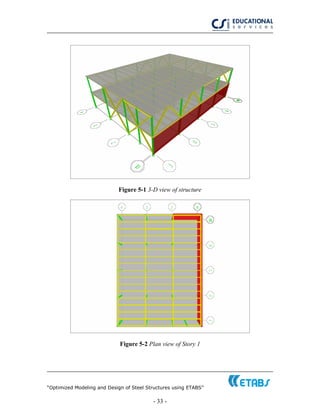“Optimized Modeling and Design of Steel Structures using ETABS”
- 33 -
Figure 5-1 3-D view of structure
Figure 5-2 Plan view of Story 1
 
