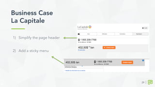 Business Case
La Capitale	
  
29
1)  Simplify the page header
2)  Add a sticky menu
 
