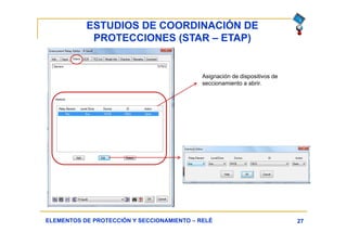 ESTUDIOS DE COORDINACIÓN DE
PROTECCIONES (STAR – ETAP)
27ELEMENTOS DE PROTECCIÓN Y SECCIONAMIENTO – RELÉ
Asignación de dispositivos de
seccionamiento a abrir.
 
