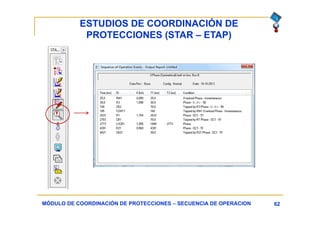 ESTUDIOS DE COORDINACIÓN DE
PROTECCIONES (STAR – ETAP)
62MÓDULO DE COORDINACIÓN DE PROTECCIONES – SECUENCIA DE OPERACION
 