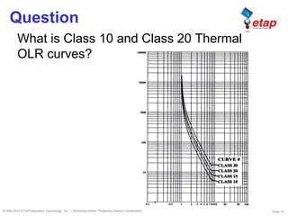 Slide 74©1996-2010 ETAP/Operation Technology, Inc. – Workshop Notes: Protective Device Coordination
Question
What is Class 10 and Class 20 Thermal
OLR curves?
 