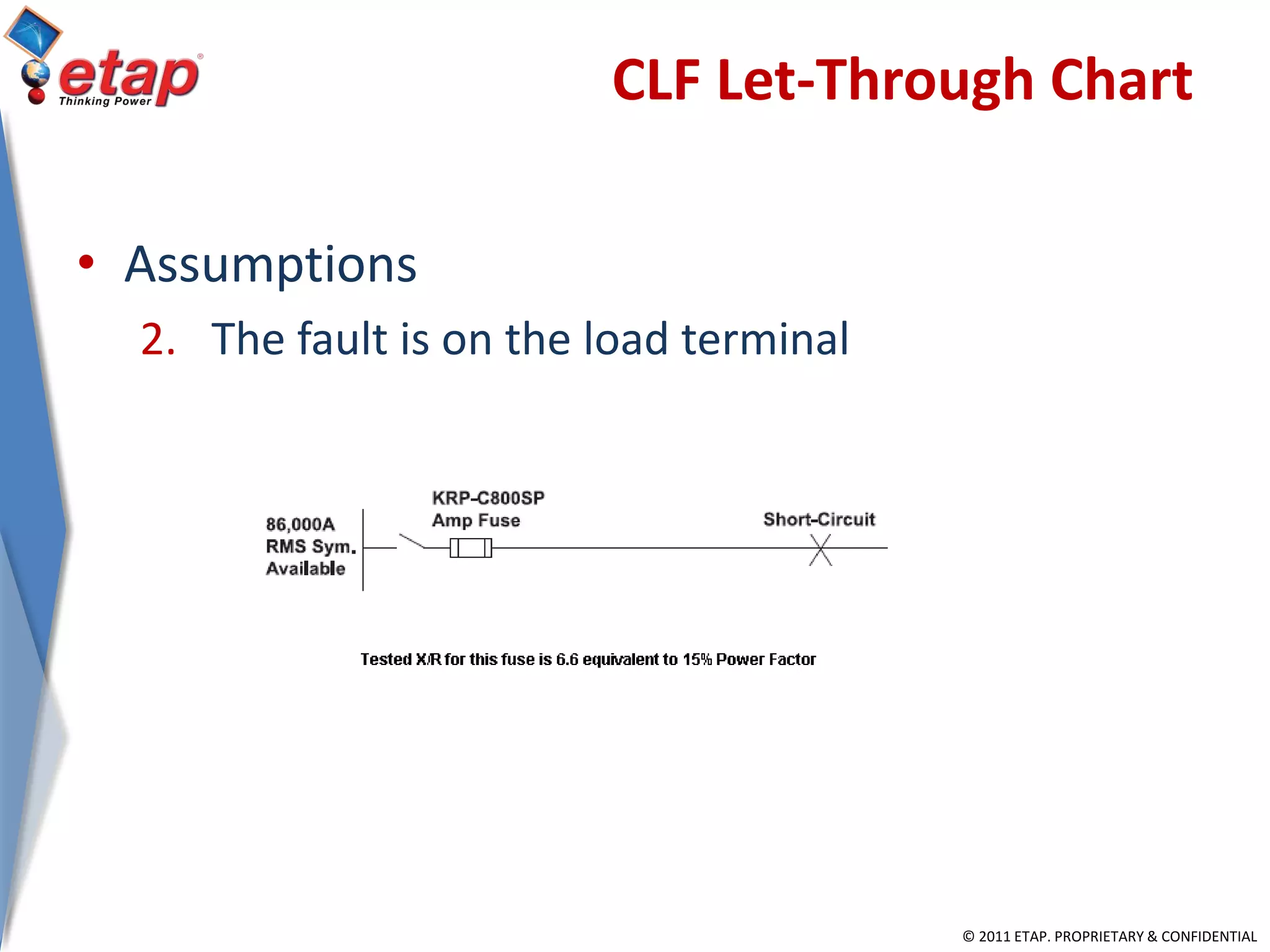 © 2011 ETAP. PROPRIETARY & CONFIDENTIAL
CLF Let-Through Chart
• Assumptions
2. The fault is on the load terminal
 