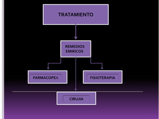 TRATAMIENTO

REMEDIOS
EMIRICOS

FARMACOPEA

FISIOTERAPIA

CIRUJIA

 