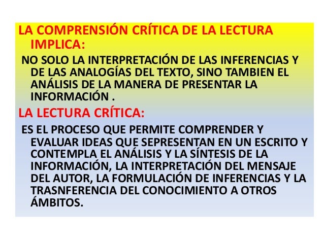 Etapa final. comprension critica de la lectura