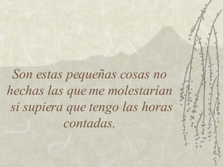 Son estas pequeñas cosas no hechas las que me molestarían  si supiera que tengo las horas contadas. 