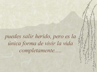 puedes salir herido, pero es la única forma de vivir la vida completamente..... 