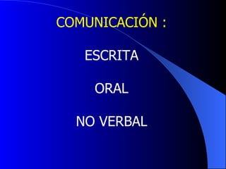 COMUNICACIÓN : ESCRITA  ORAL  NO VERBAL 