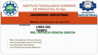 INSTITUTO TECNOLOGICO SUPERIOR
DE PANUCO Ext. El Higo
LINEA DEL
TIEMPO
INGENIERIA INDUSTRIAL
Materia: Fundamentos de ingeniería
ambiental
 